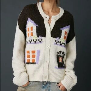 BDG Becca Cottage Grandma Lennox Style Printed Brushed Knit Oversized Cardigan